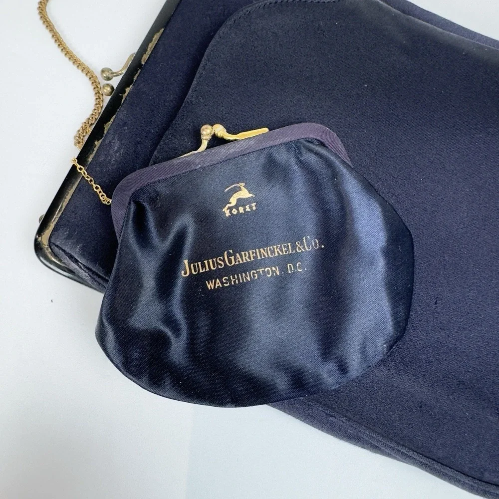 VTG 50s Koret Evening Purse + Coin Purse Julius Garfinckel DC Purple + Gold Trim